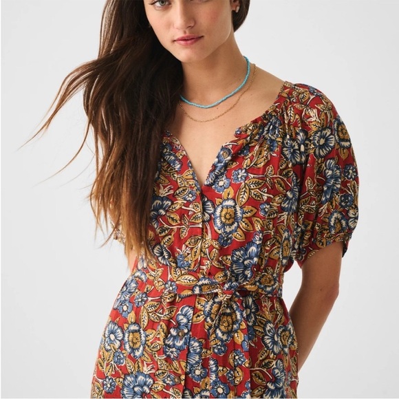 Faherty Women's Carmel Linen Dress in Red Desert Bloom Floral NWT Size XL - Picture 3 of 9